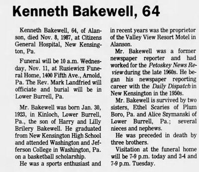 Valley View Motel (Country House) - Nov 9 1987 Former Owner Passes Away
